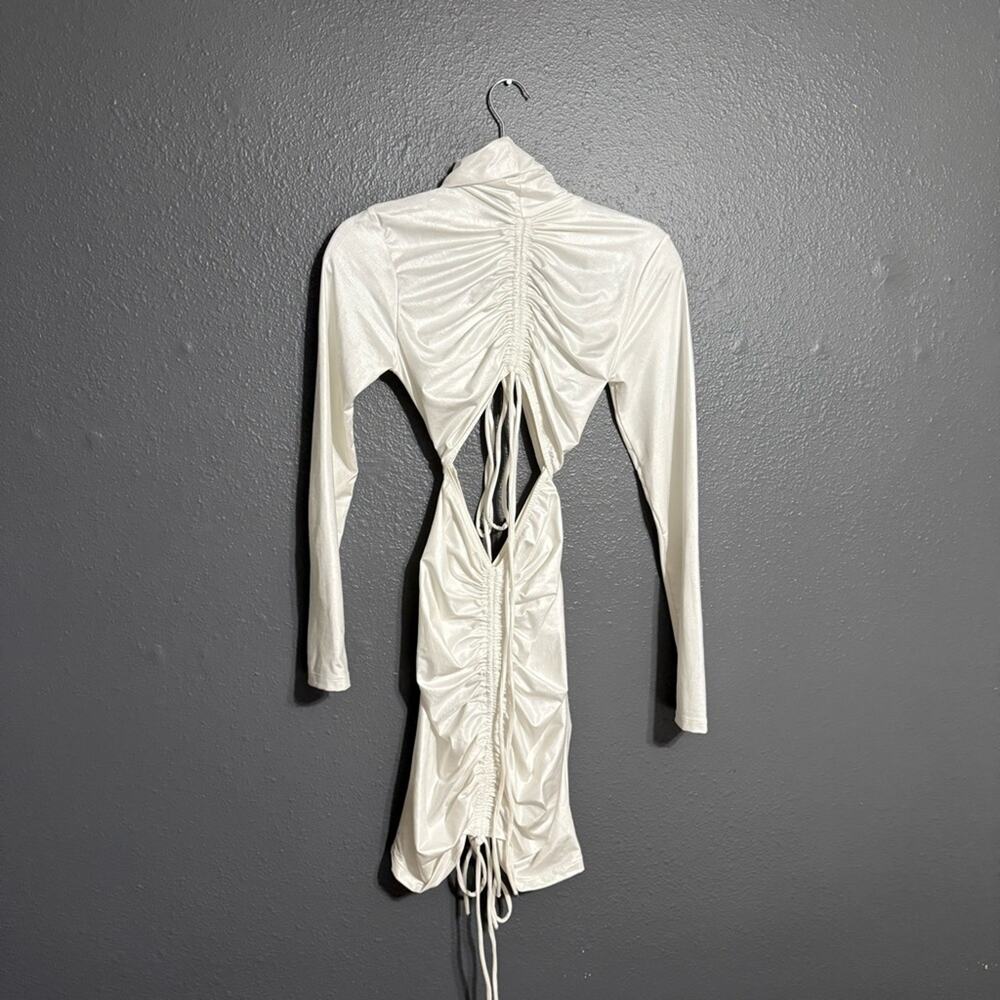 Kikiriki White Cinched Long Sleeve Mini Dress Size M - Picture 5 of 5